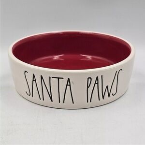 5" Rae Dunn SANTA PAWS Christmas Ceramic White Red Pet Dish Bowl new